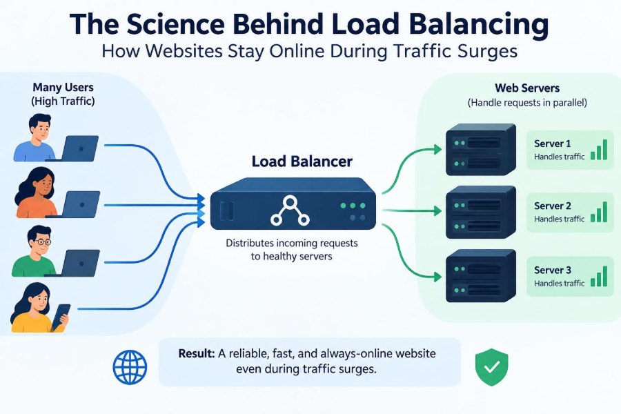 ⚙️ The Science Behind Load Balancing: How Websites Stay Online During Traffic Surges