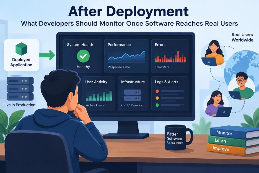 ⚙️ After Deployment: What Developers Should Monitor Once Software Reaches Real Users
