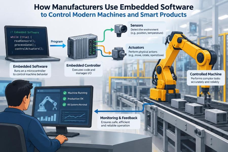 ⚙️ How Manufacturers Use Embedded Software to Control Modern Machines and Smart Products