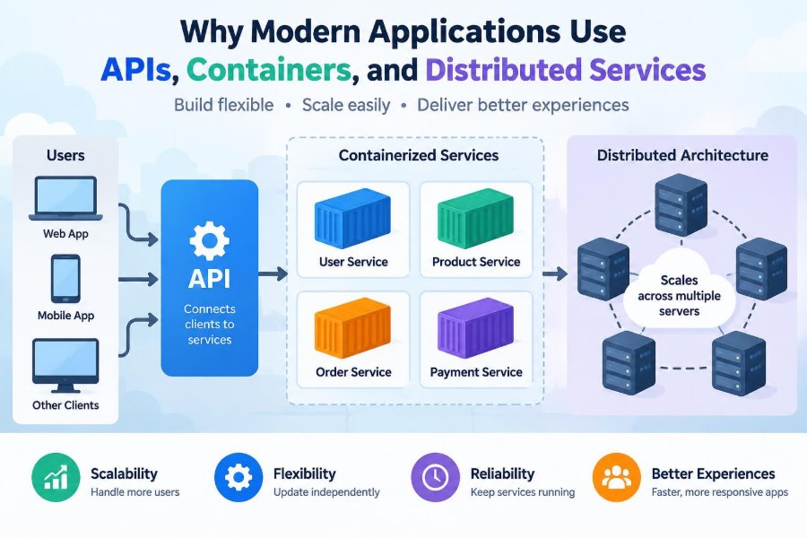 ⚙️ Why Modern Applications Use APIs, Containers, and Distributed Services